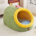 Cuccia per animali a forma di anguria con fodera in morbido peluche e motivi a righe - Taglia S / Con Coperta / 36*25*21cm / Strisce verdi