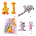 Various hand-woven cotton rope dog toys in animal shapes with packaging detail - Animal Rope 5-Piece Set