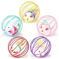 Interactive set of five colorful wire cage cat toys with plush mice inside for play. - Caged Mouse Toy