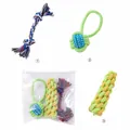 Durable 3-pack braided cotton rope dog toys for puppy teething and boredom relief - Corn And Single-Ear Ball And Double-Knot Rope / 3-Pack