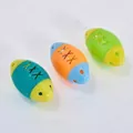 Vibrant oval-shaped cat bell ball toys available in blue, orange, and green variants - Fish Pattern Rugby Ball