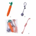 Durable cotton rope dog toy set featuring carrot and knot designs for teething - Three-Piece Set / Carrot Hand Pull Thread