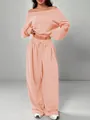 Ensemble deux pièces sweat à épaules dénudées pêche et pantalon large à cordon pour femme - Chair