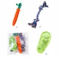 Set of three interactive cotton rope dog toys featuring carrot and slipper shapes for chewers - Three-Piece Set / Carrot + Slipper + Cotton Rope