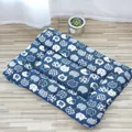 Breathable blue linen pet mat with cute cartoon cat pattern for all seasons - Japanese Blue Cat / Size 1 27*40cm / Dark Blue