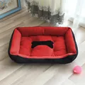 Cozy rectangular red and black plush dog bed with a center bone patch for small to medium pets - Bed Only / 30x40 / Red & Black