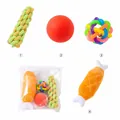 Vue détaillée de l'ensemble de jouets pour chiens avec nœud de corde, balle et pilon en peluche. - Set de 4 Jouets Molaires pour Chiot