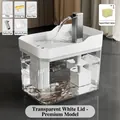 Fontana d'acqua automatica per animali con base trasparente e coperchio bianco premium - Alimentato via USB / Bianco
