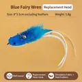 Testina di ricambio per bacchetta gatto uccellino blu con piume soffici e campanellino - 8x3.5cm (Piume Escluse) / Pigliamosche Blu