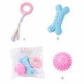 Robustes 3-teiliges Hundekauspielzeug-Set mit Noppenknochen, Ball und Seilring-Spielzeug - Macaron Knochen Ball Ring 3er Set