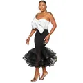 Elegant two-piece set featuring a white bow strapless top and black tulle mermaid skirt - 2XL / Top And Bottom / Black