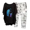 Stylish two-piece women's casual outfit with feather print top and camouflage pants - 3XL / Top And Bottom (134105 Element 7) / Black