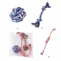 Detailed view of 3-piece durable cotton rope dog chew toy set with ball and knots - Knot, Rope Ball and Spiral Knot / Three-Piece Set