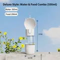 Draagbare 2-in-1 water- en voerfles voor honden in wit met 550ml grote capaciteit - 2-in-1 water- en voerbak / Wit