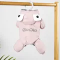 Cute pink winter dog jumpsuit with cartoon eyes and warm velvet lining for small pets - XS / Pink