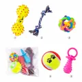 Detail view of 5-piece durable dog chew toy set including rope and rubber balls - Fun Teething 5-Piece Set