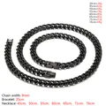 Gepolijste zwarte 9mm roestvrijstalen Cubaanse schakelketting en armband voor heren - Armband (ongeveer 20cm) / 9mm Zwart