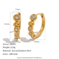 Elegant 18K gold plated stainless steel hoop earrings with sparkling zircon stone inlays - Vintage Hoop Earrings (E8491) / 18K Gold