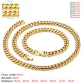 Gepolijste 8mm goud roestvrijstalen Cubaanse schakelketting en armband set voor heren - Armband (ongeveer 20cm) / 8mm Goud (Eén kant gepolijst één kant geborsteld)