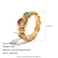 Vintage hammered 18K gold plated stainless steel ring with colorful zircon stones. - Lava Texture Ring (R5706) / 18K Gold