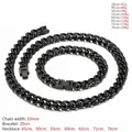 Zwarte roestvrijstalen 10mm gepolijste Cubaanse schakelketting en armband set heren - Armband (ongeveer 20cm) / 10mm Zwart