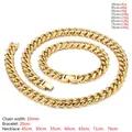 Hoogwaardige gepolijste gouden roestvrijstalen Cubaanse schakelketting en armband set - Armband (ongeveer 20cm) / 10mm Goud