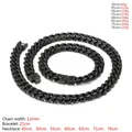Duurzame zwarte 12mm roestvrijstalen Cubaanse schakelketting en armband set - Armband (ca. 21cm) / 12mm Zwart