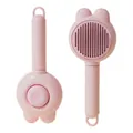 Cute pink rabbit-ear pet grooming brush with self-cleaning stainless steel pins - Pet De-shedding Comb / Pink