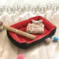 Premium plush red and black pet bed variant for dogs and cats with comfort pillow - Red Black Style (Mat + Blanket + Pillow + Chew Rope 4-Piece Set) / 30x40 / Red & Black