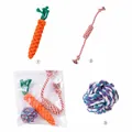 Macro view of a 3-piece dog chew rope toy set featuring carrot, ball and knot designs - Carrot, Rope Ball and Spiral Knot / Three-Piece Set
