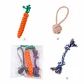 3-piece durable cotton dog rope toy set featuring carrot, ball, and knot shapes - Three-Piece Set / Carrot + Double Knot + Single Ear