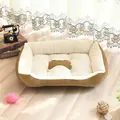 Soft brown and white plush dog bed mat with a cute bone-shaped center cushion for pets - Coffee Beige Bed (With Chew Rope) / 30x40 / Coffee Beige
