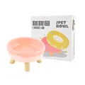 Cute pink donut-shaped elevated cat food bowl with four stylish wooden support legs - Donut / Pink