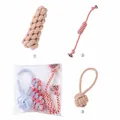 Detailed view of 3-piece durable braided cotton rope dog toy set for teething and play - 3-Piece Set Single Ear + Corn + Threaded