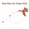 Steel wire cat teaser wand with fluffy brown feathers and a purple bell for interactive play. - Steel Wire Feather Cat Teaser