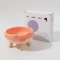 Cute pig-shaped elevated pet bowl for cats in pink and orange finish with packaging box - Anchor Chain Style / Pink