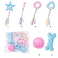 6-piece pastel dog chew toy set featuring rope knots and rubber molar bones - Macaron Best Seller Set