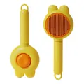 Cute yellow rabbit ear pet grooming brush with self-cleaning button and steel pins - Pet De-shedding Comb / Yellow