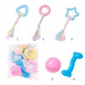 Durable TPR and braided cotton rope chew toys set for small and medium dogs, assorted shapes - Macaron Colorful 5-Piece Set
