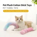 Soft tie-dye plush cat toy in rainbow colors, curved cotton swab shape for pets. - Cat Plush Pillow