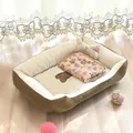 Cozy rectangular plush pet bed with bone pillow and paw print blanket in cream brown - Blanket and Bone Pillow Set / 30x40 / Coffee Beige