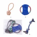 Durable 3-piece multi-colored dog cotton rope chew toy set for puppy teething and cleaning. - 3-Piece Set Single Ear Ball + Medium Frisbee + Large Double Knot