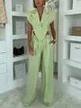 Trendy lime green sleeveless cropped waistcoat and matching high-waisted wide-leg trousers set - S / Top And Bottom / Light Green