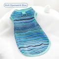 Atmungsaktive blau-grüne gestrickte Haustierweste für kleine Hunde und Welpen - XS (0.5-1kg) / Oberteile / Hohl Gewebtes Blau