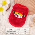 Gilet caldo in peluche rosso per animali con simpatico design a cartoni per piccoli cuccioli - XS / Stile Dio della Ricchezza Rosso