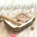 Cozy plush dog bed set includes a printed blanket, floral pillow, and cooling bamboo mat. - Blanket, Mat and Bone Pillow Set / 30x40 / Coffee Beige