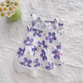 Vestido de princesa de verano para mascotas con estampado floral y encaje blanco - M / Vestidos / Floral Púrpura