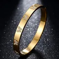 Luxury gold-plated stainless steel bangle with sparkling crystal butterfly charms - Butterfly Style (48-E-2) / Gold