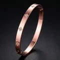 Rose gold titanium steel bracelet with diamond butterfly pattern and clasp - Clover Style (16-E-6)