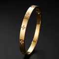 Elegant gold titanium steel bangle with diamond butterfly stone clusters - Clover Style (52-D-8)